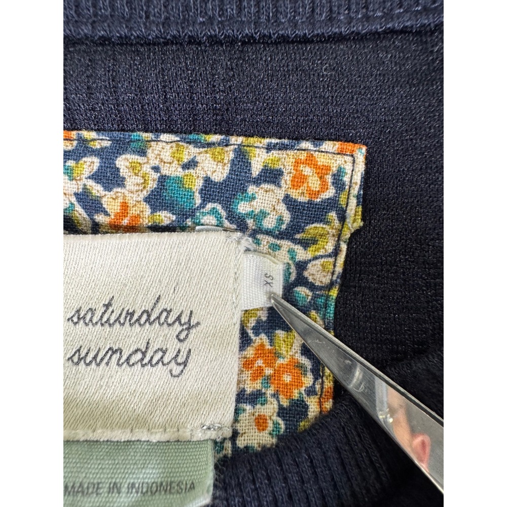 Anthropologie Saturday Sunday Navy Blue Raised Circle Jacquard Bomber Jacket XS - Picture 3 of 8